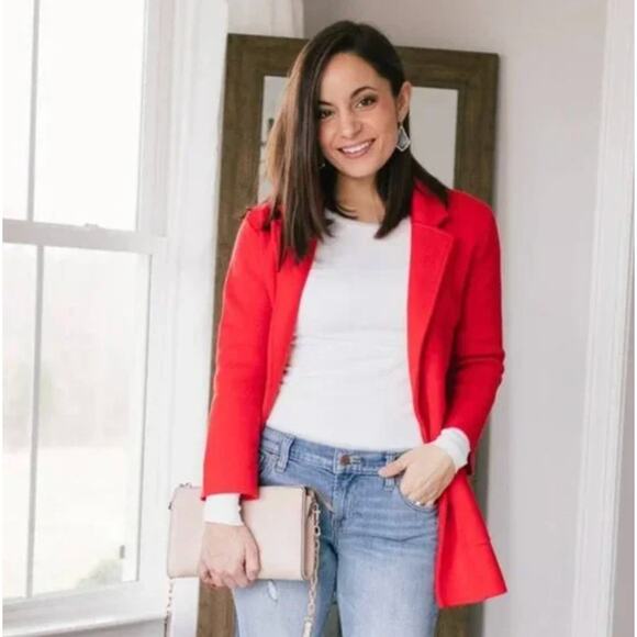 J. CREW Sophie Open Front Sweater Blazer Merino Wool Red {3Q39} - Picture 1 of 9